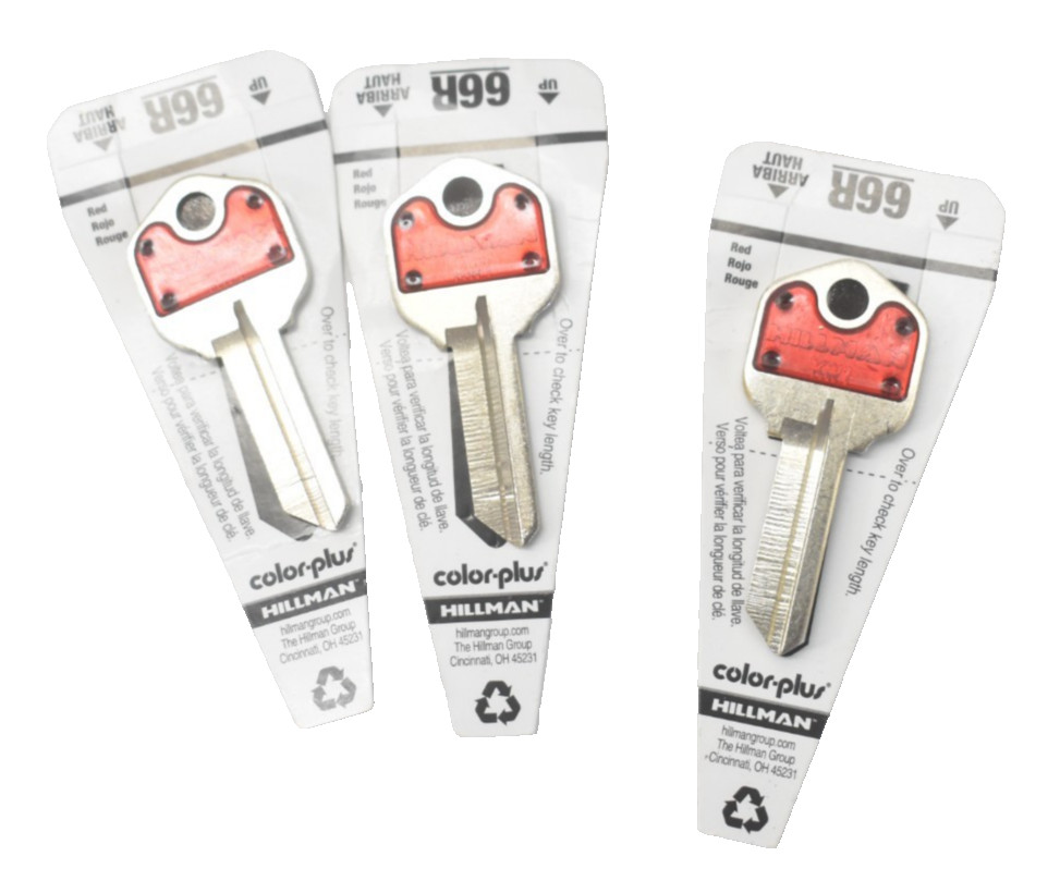 Lot of 3 Hillman Blank Keys Cassette F/66 Color Plus KW1 Red 88910 Silver Key