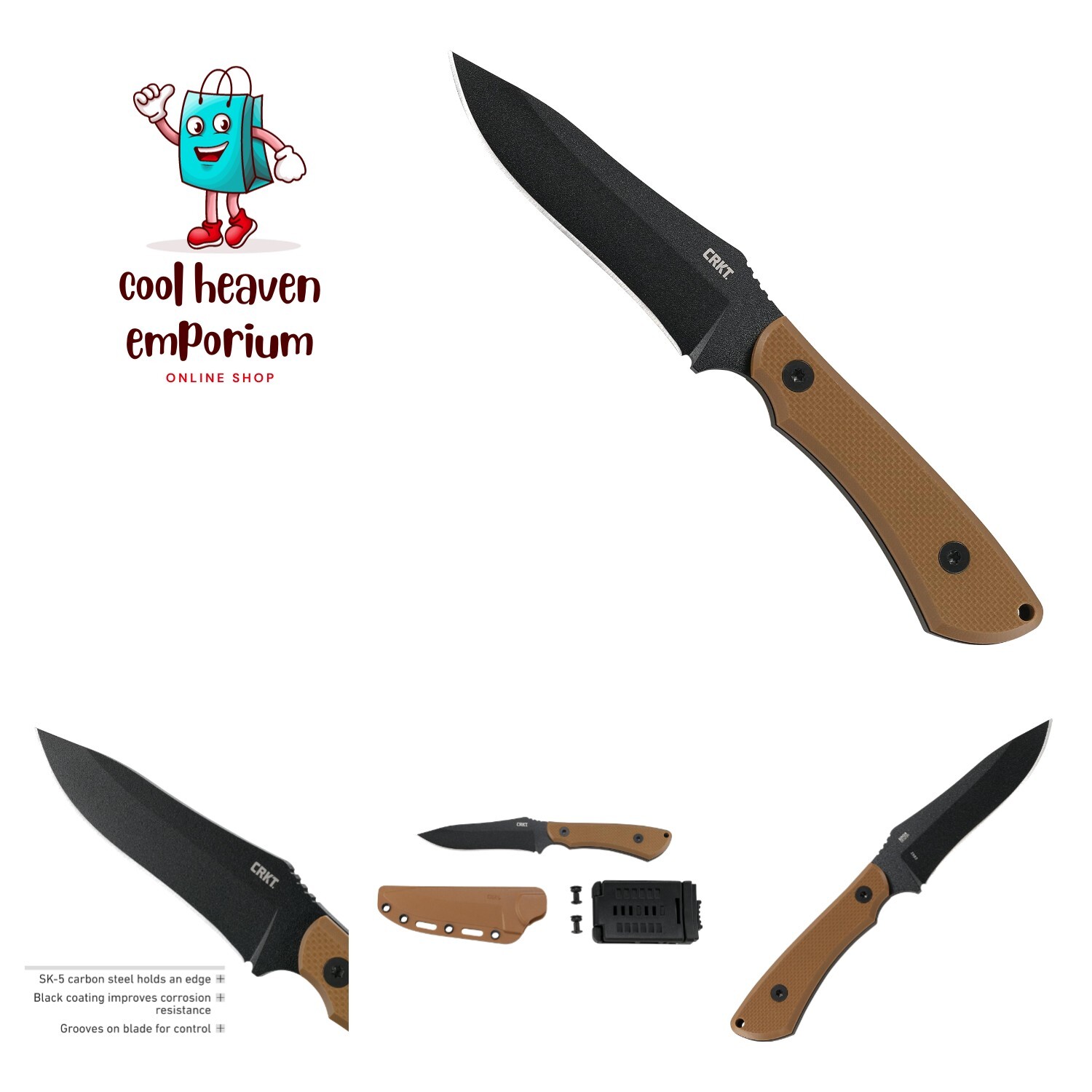 Ramadi Fixed Blade Knife with Sheath: Heavy Duty Powder Coated SK-5 Carbon Bl...