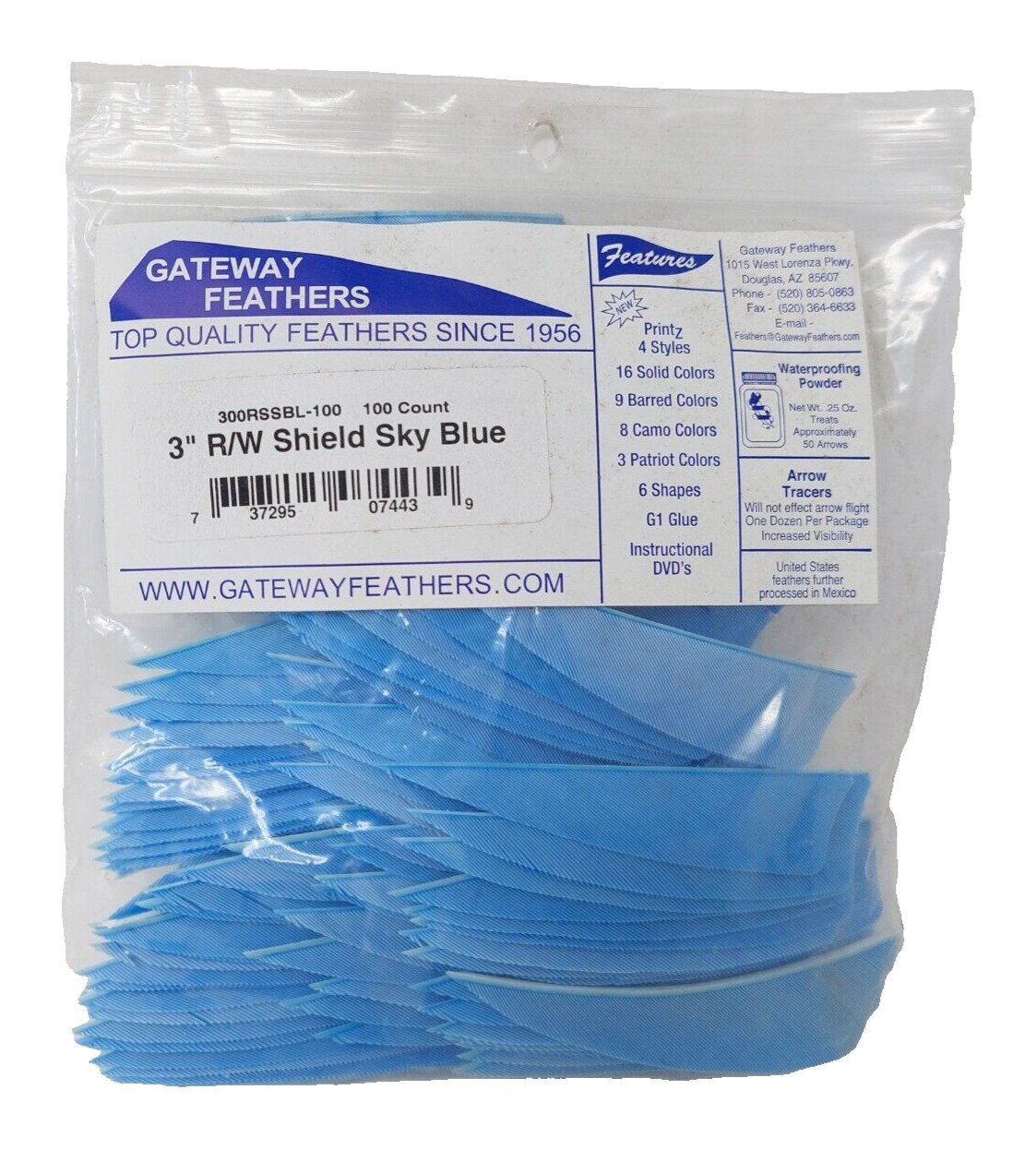 100 Pack Gateway Feathers 3" Right Wing: Shield Sky Blue 300RSSBL-100