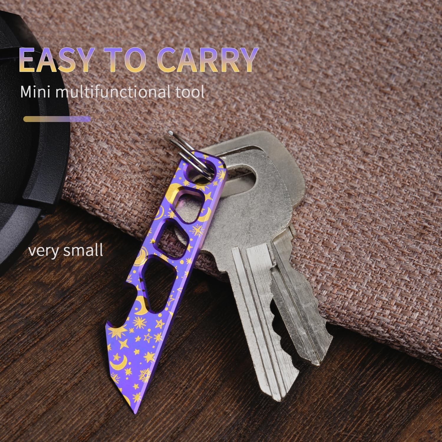 Titanium EDC Pry Bar Multitool, Mini Keychain Prybar Tool with Bottle & Opene...