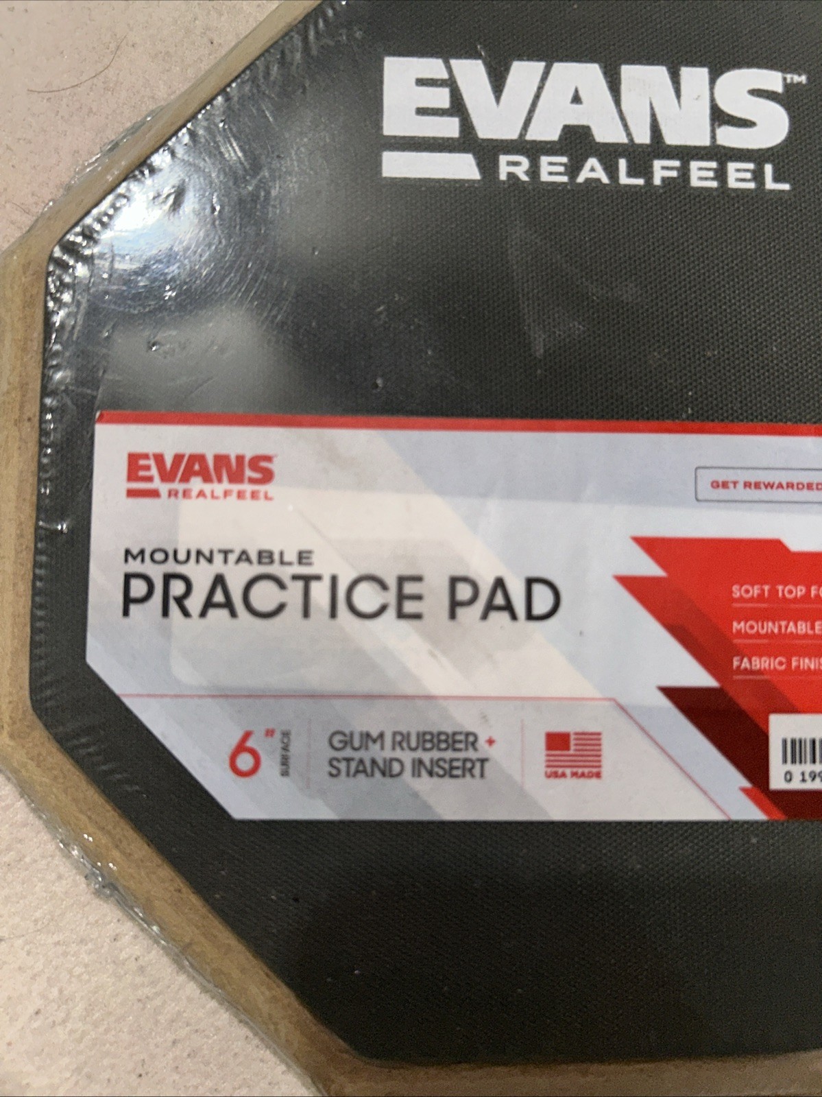 Evans RealFeel Mountable Practice Pad 6" Single Sided Gum Rubber+Stand Insert