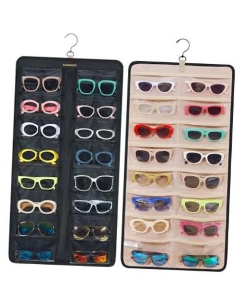 Hanging Jewelry Organizer, Dust Proof Sunglasses Storage Case Wall Large Black
