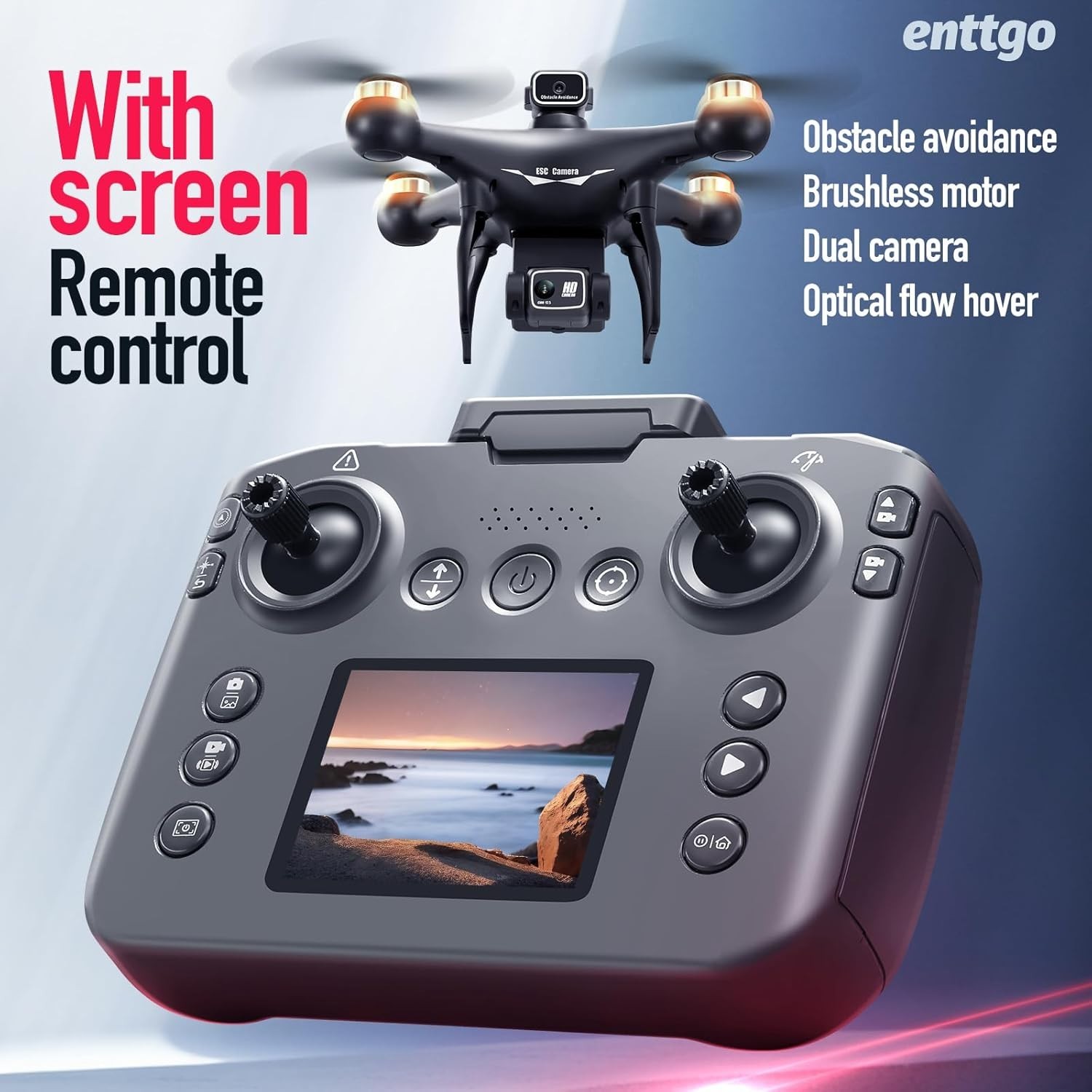 S116 GPS Drone with Screen Controller, 2 Batteries, Obstacle Avoidance, Black