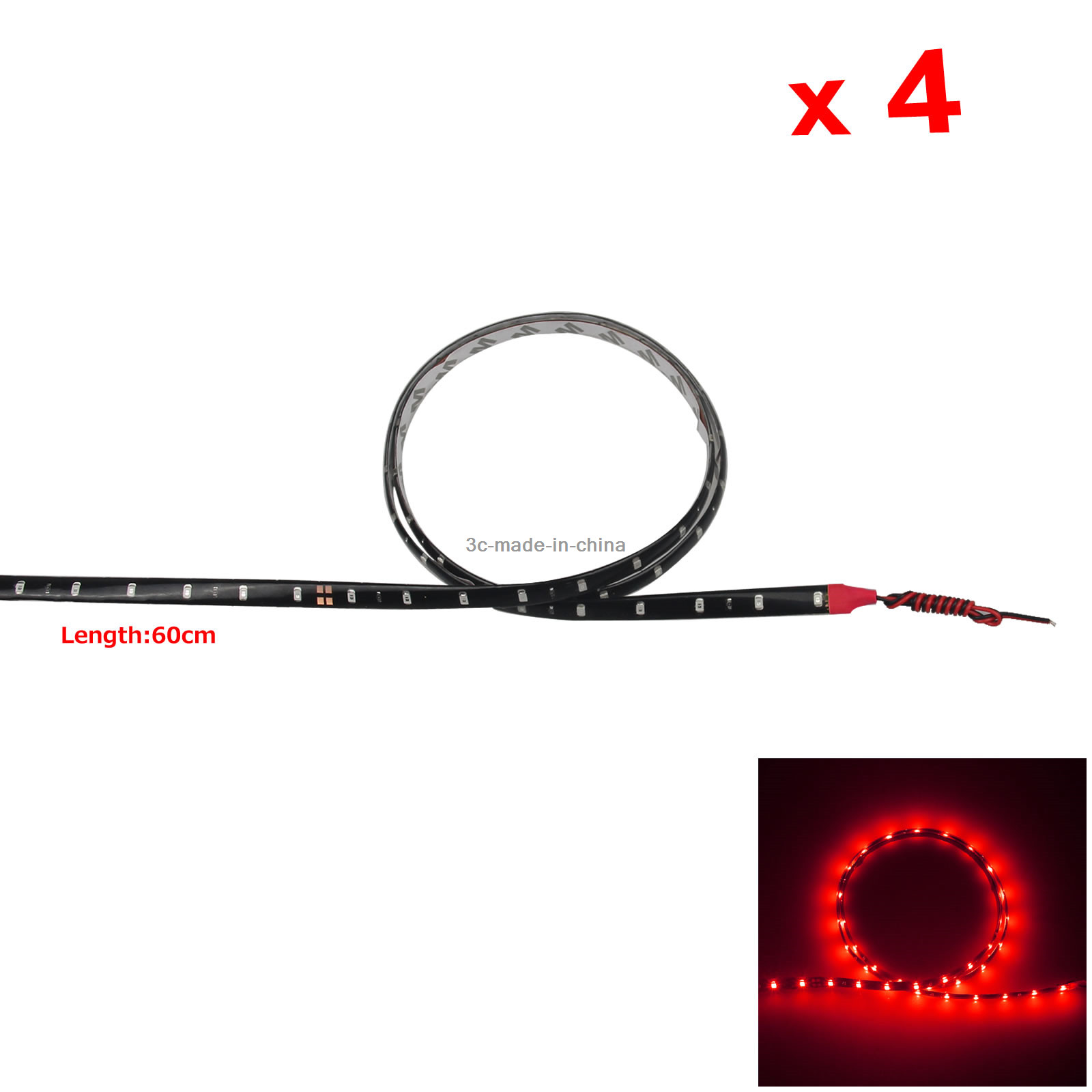 4x Red Flexible Strip Light 60CM 2FT 24' Waterproof 30 1210 SMD LED M016