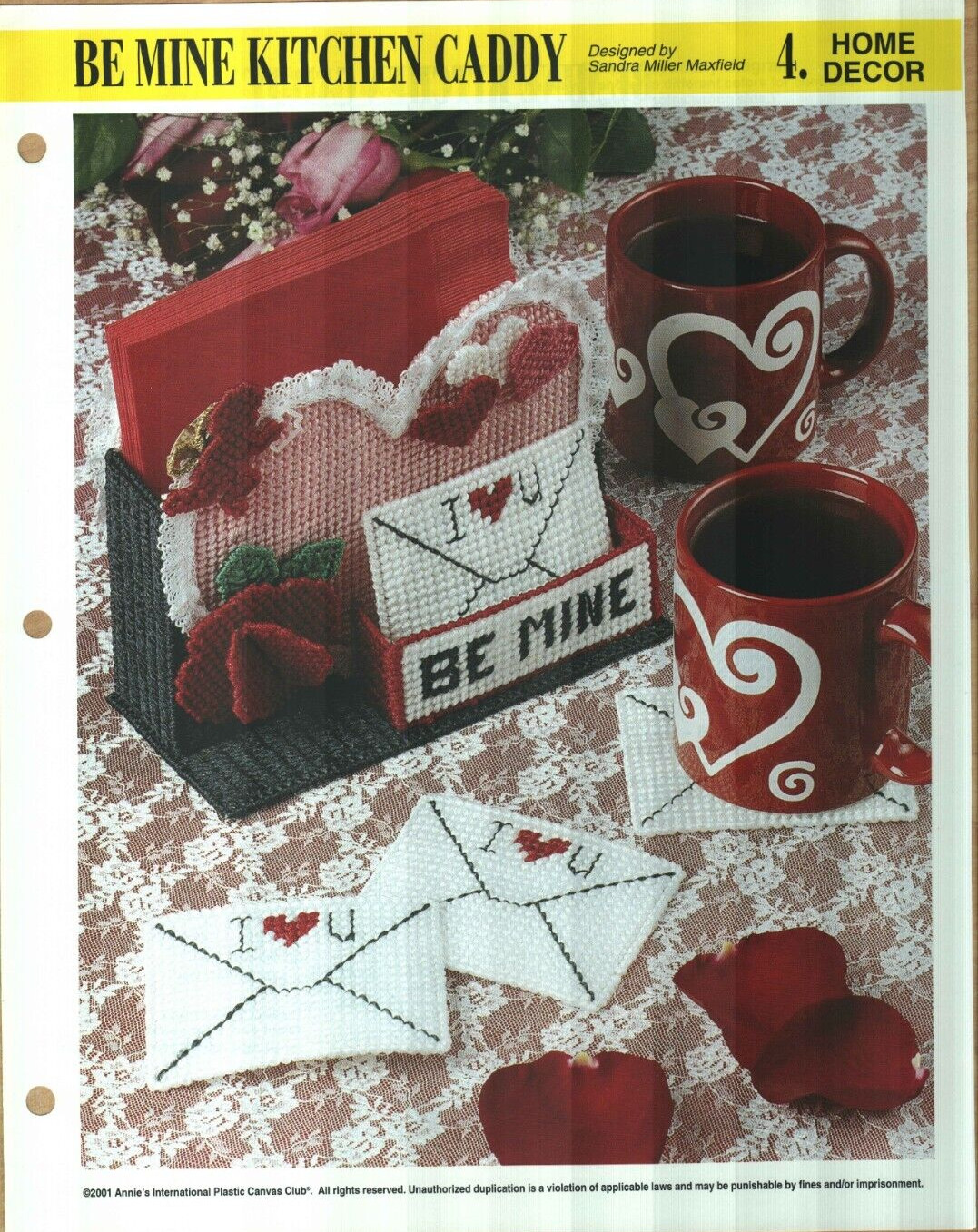 NEW BE MINE KITCHEN CADDY VALENTINE ANNIE'S PLASTIC CANVAS PATTERN INSTRUCTIONS