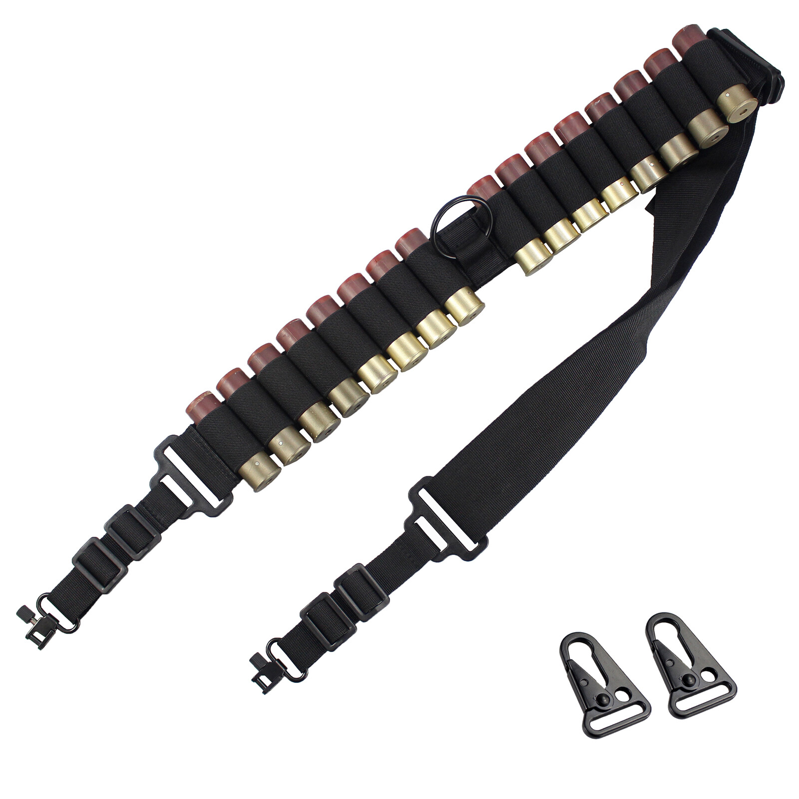 2 Point Non-Slip Adjustable Ammo Sling Shotgun Sling with 16 Shell Holder-Black