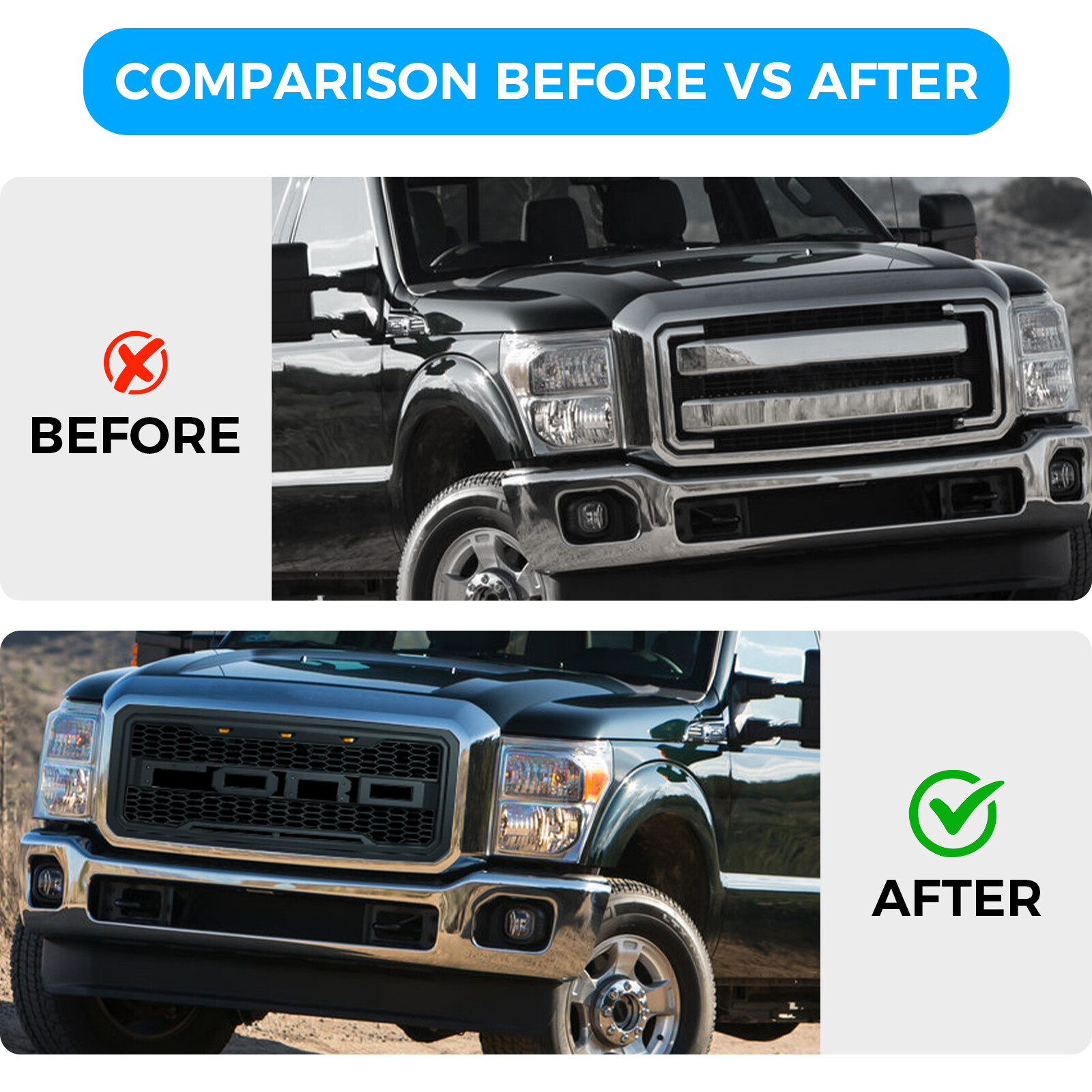 Front Grill for 2012-2016 FORD F250 W/Lights Black