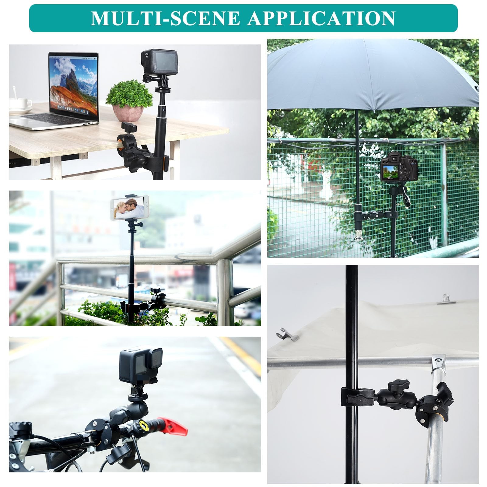 Super Double Clamp Camera Mount Chair Umbrella Clamp, with 360° Magic Arm Dou...