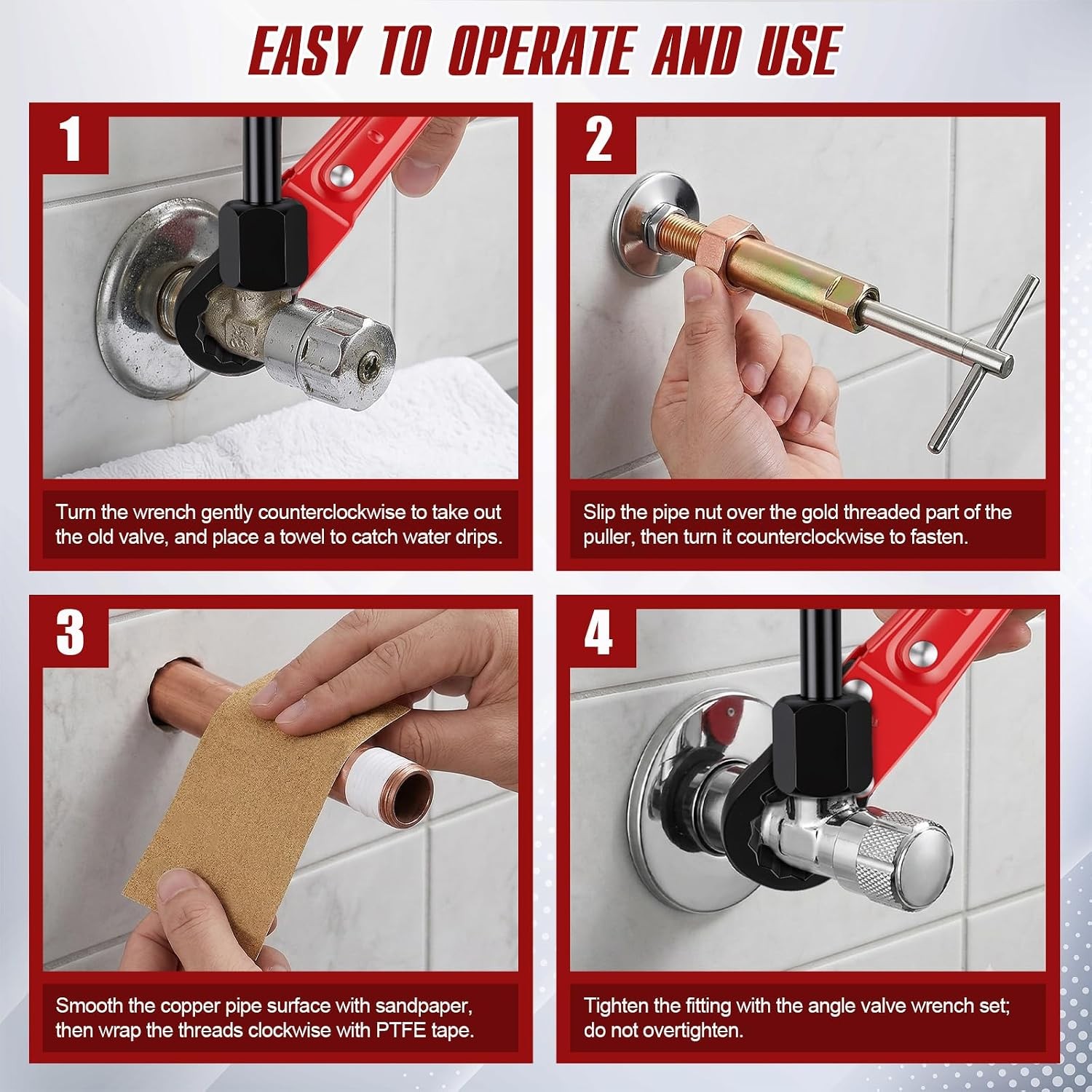 5 PCS Plumbing Tools Kit Angle Stop Wrench W/ 1/2-Inch Compression Sleeve Puller