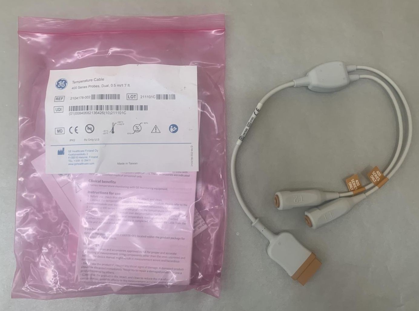 GE Healthcare 2104178-002 Temperature Cable for 400 Series Probes - 1.7ft