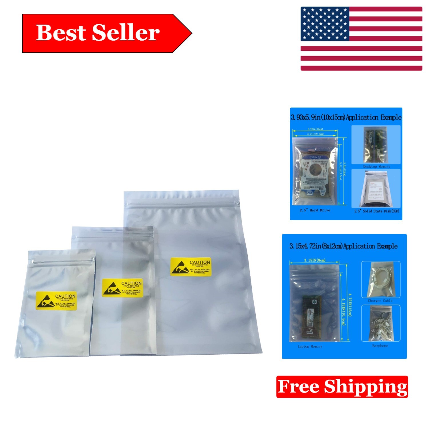 Anti-Static ESD Bags – 100pcs Assorted, Water-Resistant, Sealable for Electro...