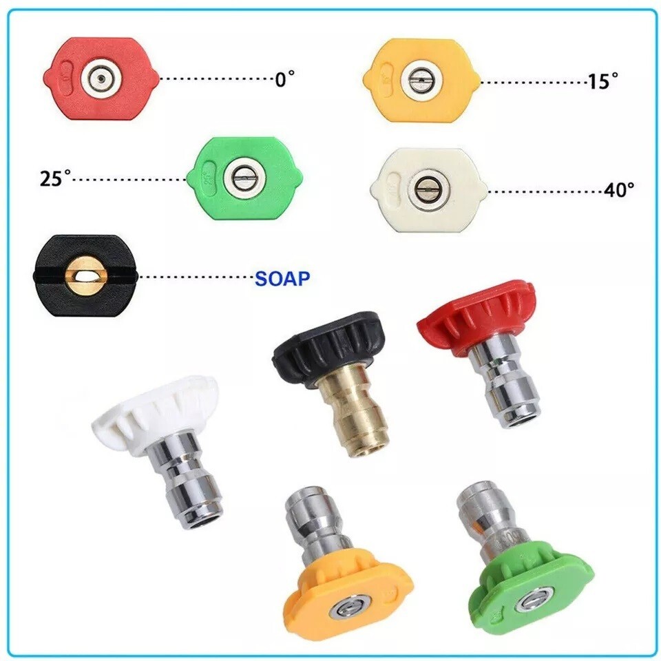 5X Pressure Washer Spray Tips Nozzles High Power Kit 1/4" High Power