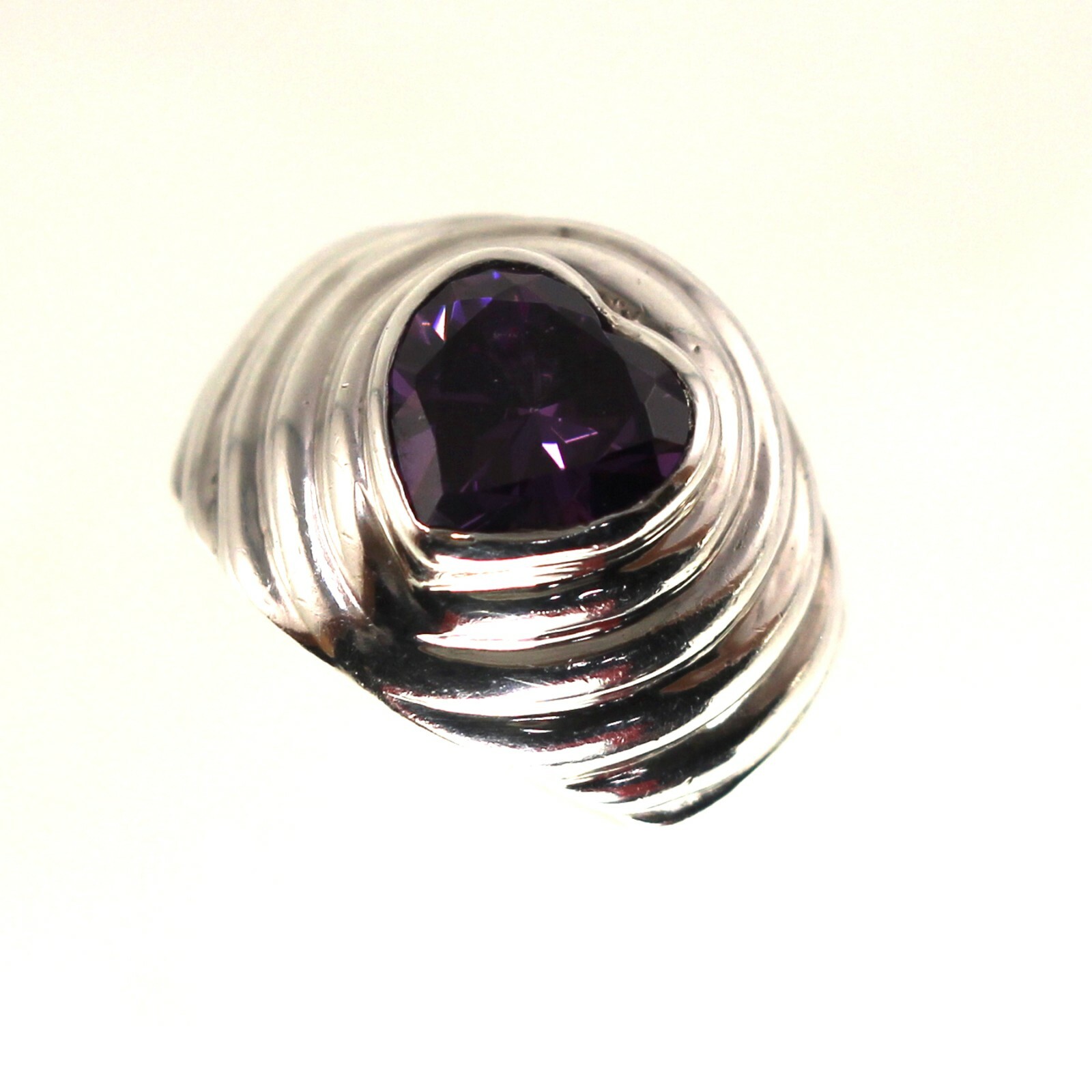 Sterling Silver Amethyst CZ Solitaire Ring (Heart Cut)