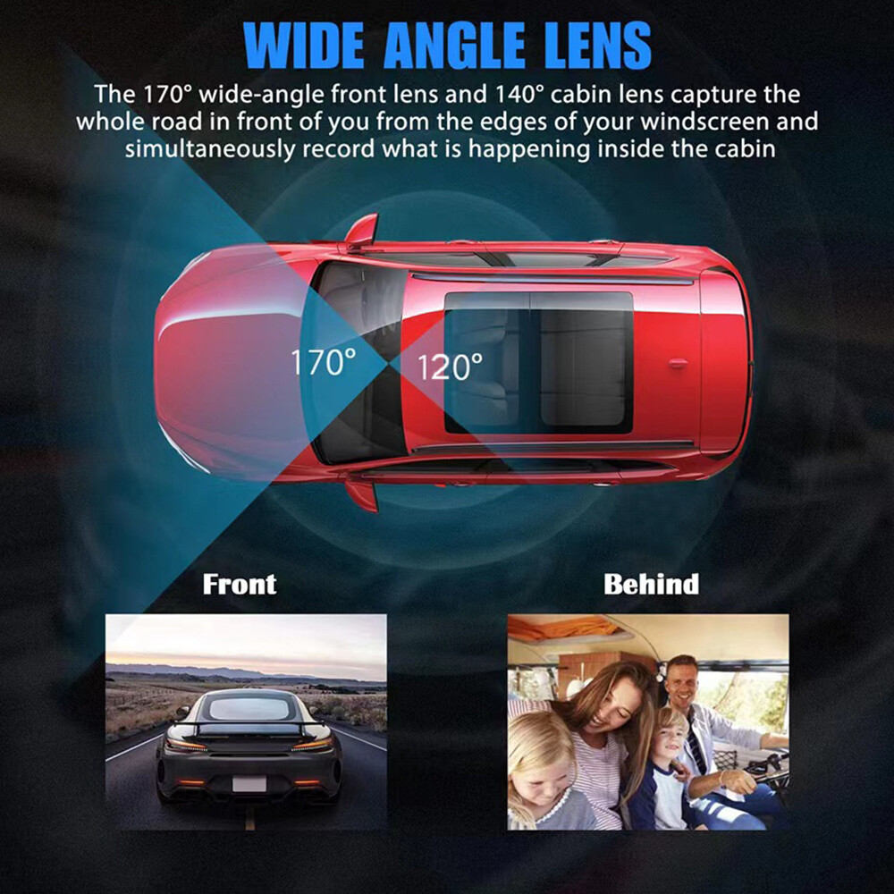HD 1080P 3 Lens Car Dash Cam Video Recorder With G-sensor Front & Rear Camera