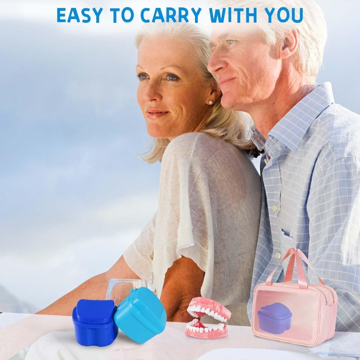 Environmentally Friendly 2 Pack Denture Cleaner Case with Easy Access Strainer