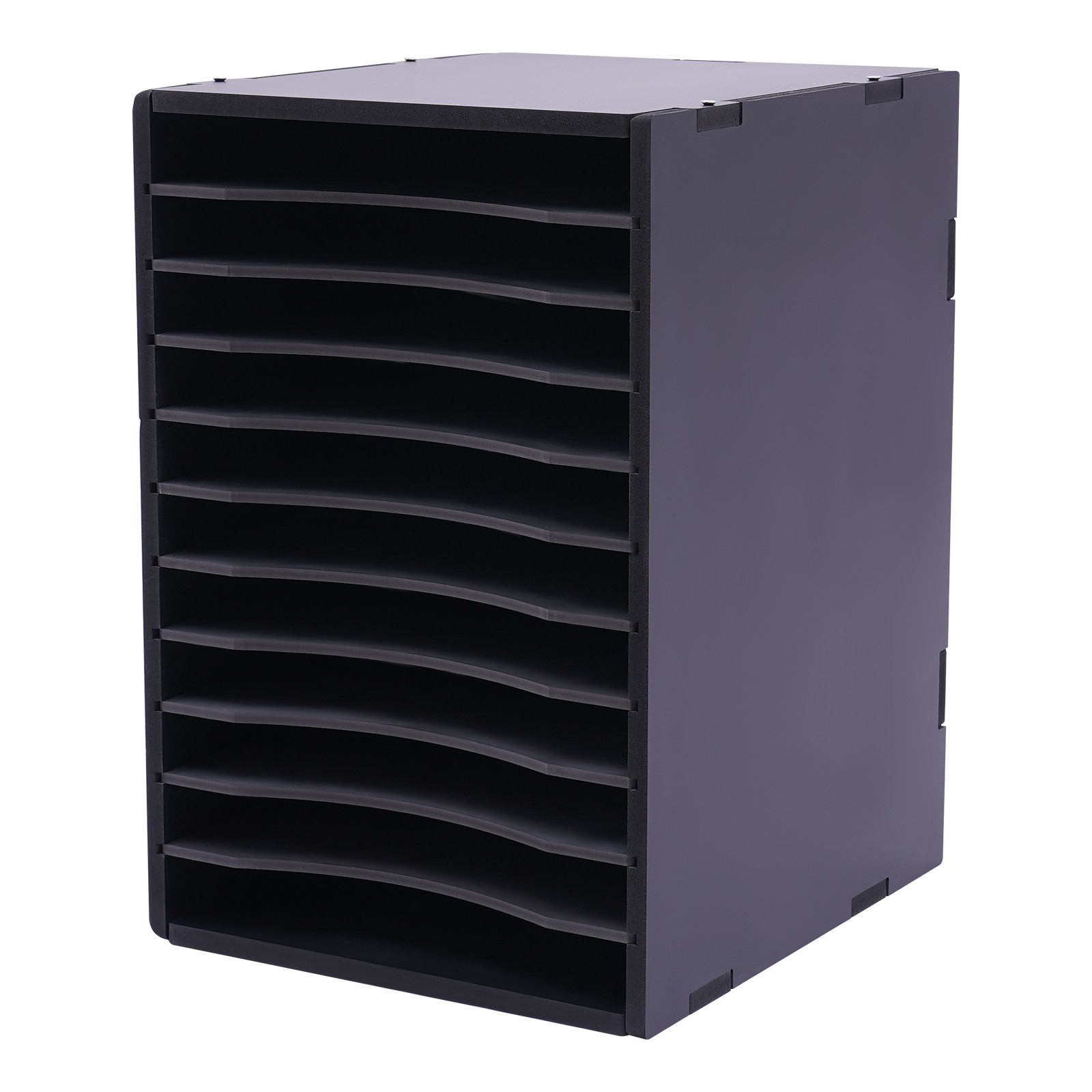 Vertical Desktop Sorter, 11 Compartment, Black, Letter-size Shelves