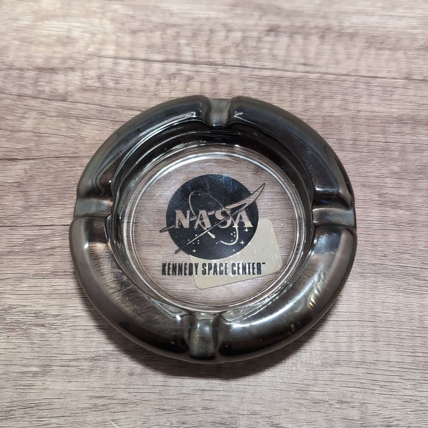 Vintage NASA Kennedy Space Center Ashtray Smoky Gray Round 4.5 Inches