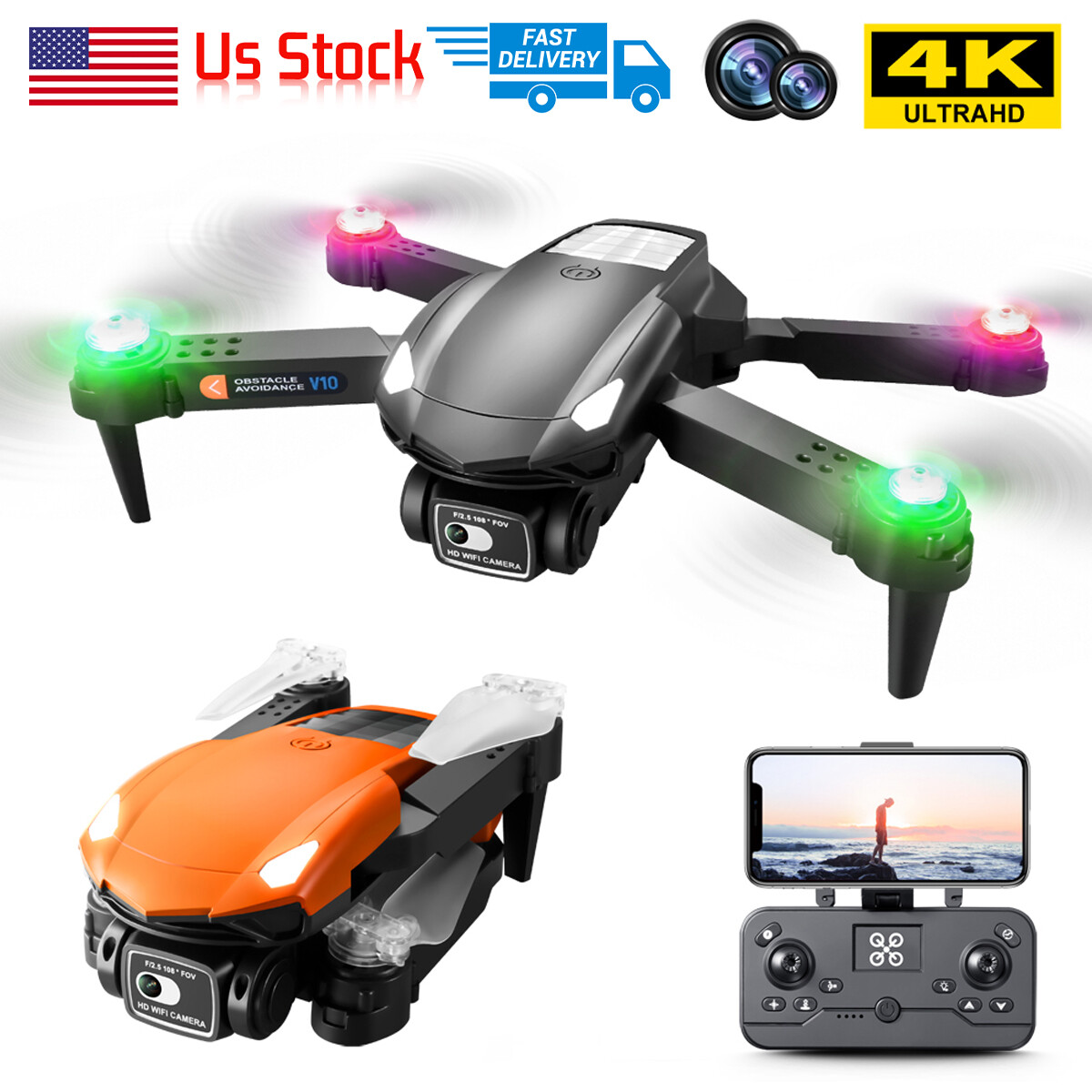 RC Drone With 4K HD Dual Camera WiFi FPV Foldable Quadcopter + 4 Batteries Gift/