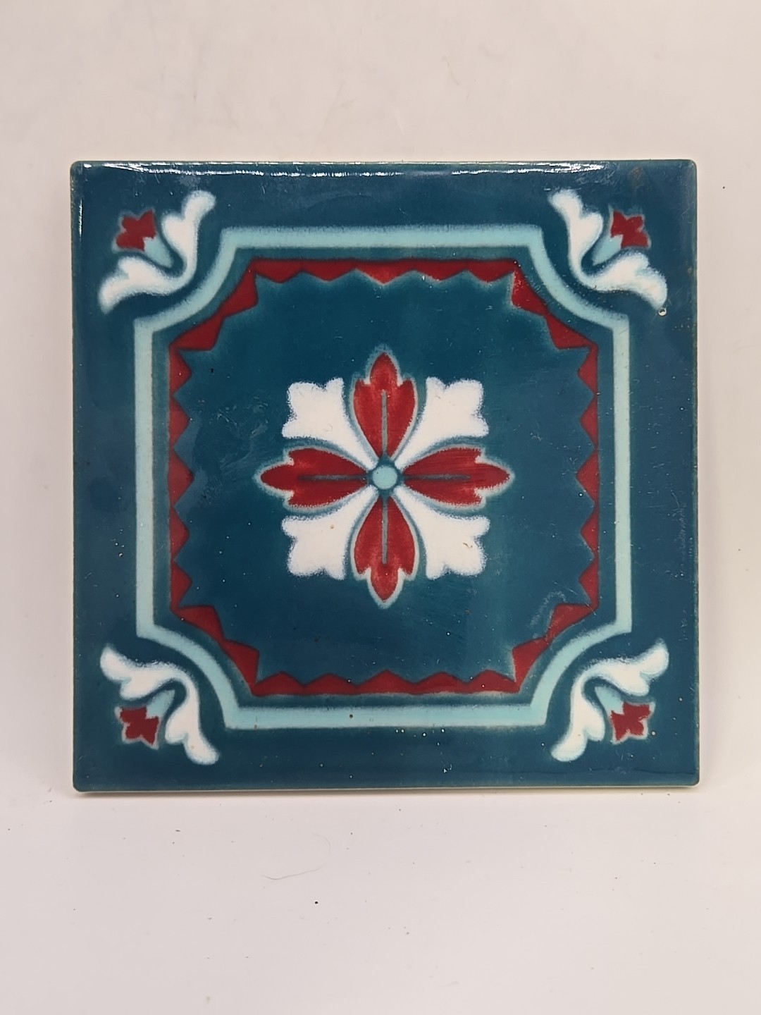 1pc Vintage Cepac Japan Teal Flower Swimming Pool Ceramic Tile Frost Free 6"x6"