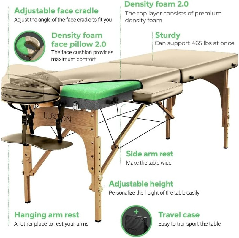 Premium Foam Massage Table Portable Foldable Massage Bed Height Adjustable, 72 I
