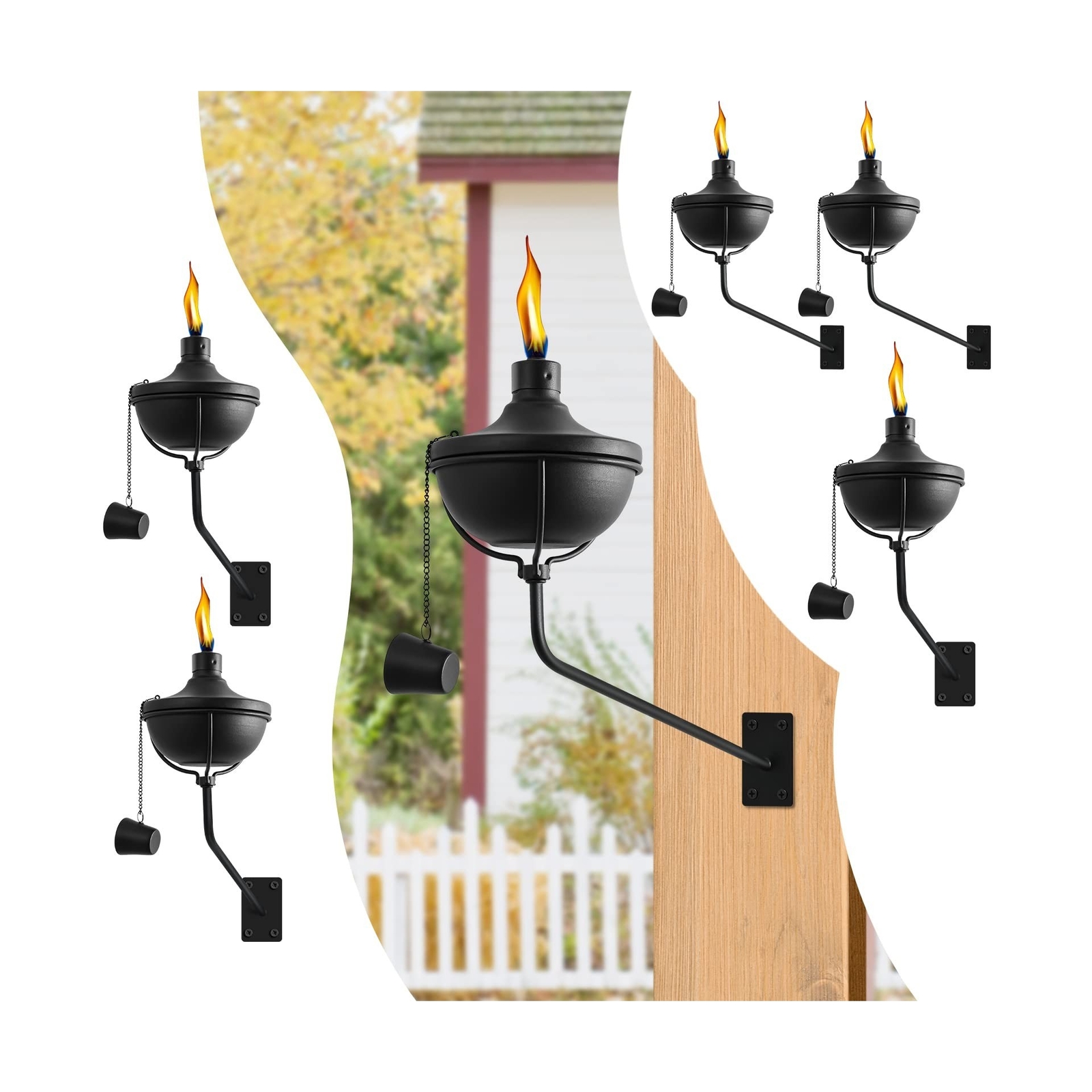 Wall Mounted Citronella Torches Set of 6, 24 oz Garden Torches for Outside, R...