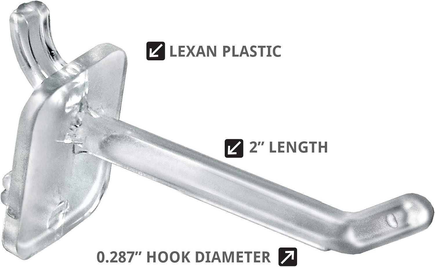 Versatile 2-Inch Pegboard Hooks - 50 Count in Clear, Black & White Options