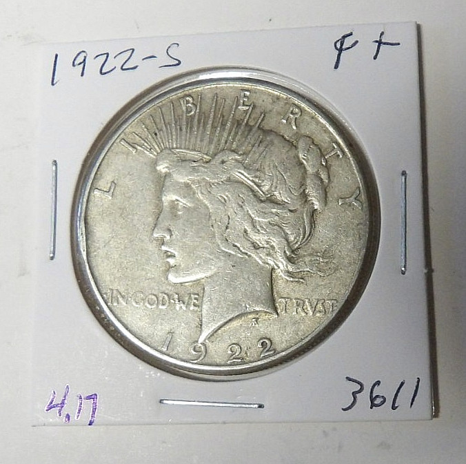 1922-S Peace Silver Dollar F+ San Francisco Mint (4.17)
