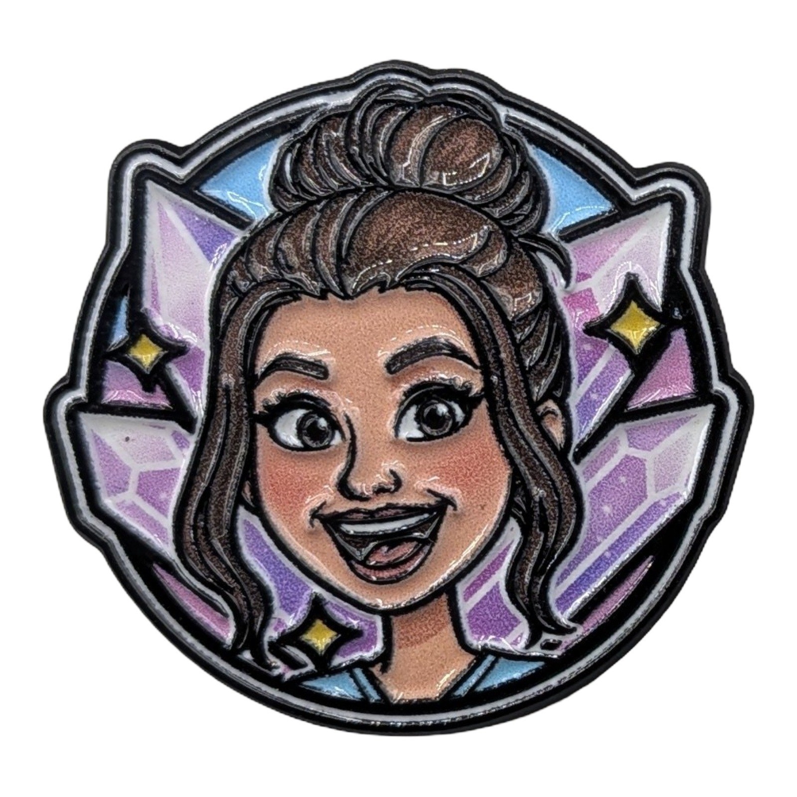 CrystalDTF.com 2025 Enamel Pin Cartoon Woman Purple Crystals Avatar Lapel Pin