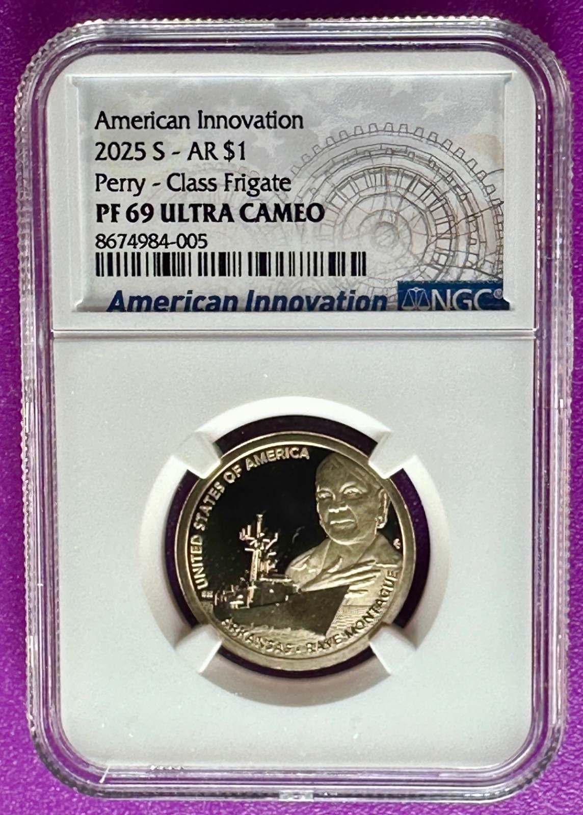 2025 S $1 American Innovation - AR Perry - Class Frigate NGC PF 69 Ultra Cameo
