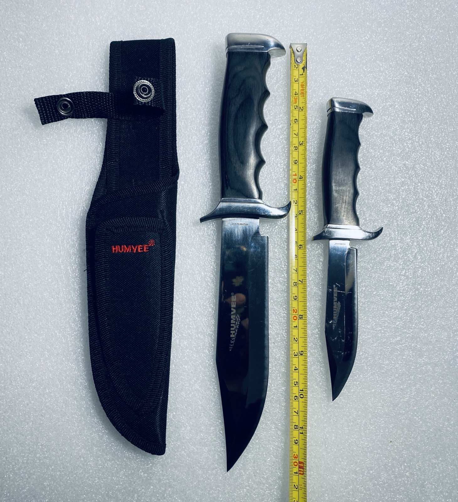 HUMVEE 2Pc. Large/Small Mirror Polished Bowie Knife Combo Set W/ Sheath - (READ)
