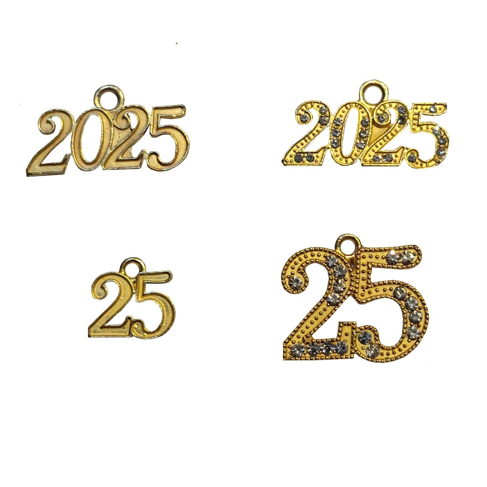 2025 Gold Rhinestone Bling Drop Date Year Charm for Graduation Tassel 25 Grad