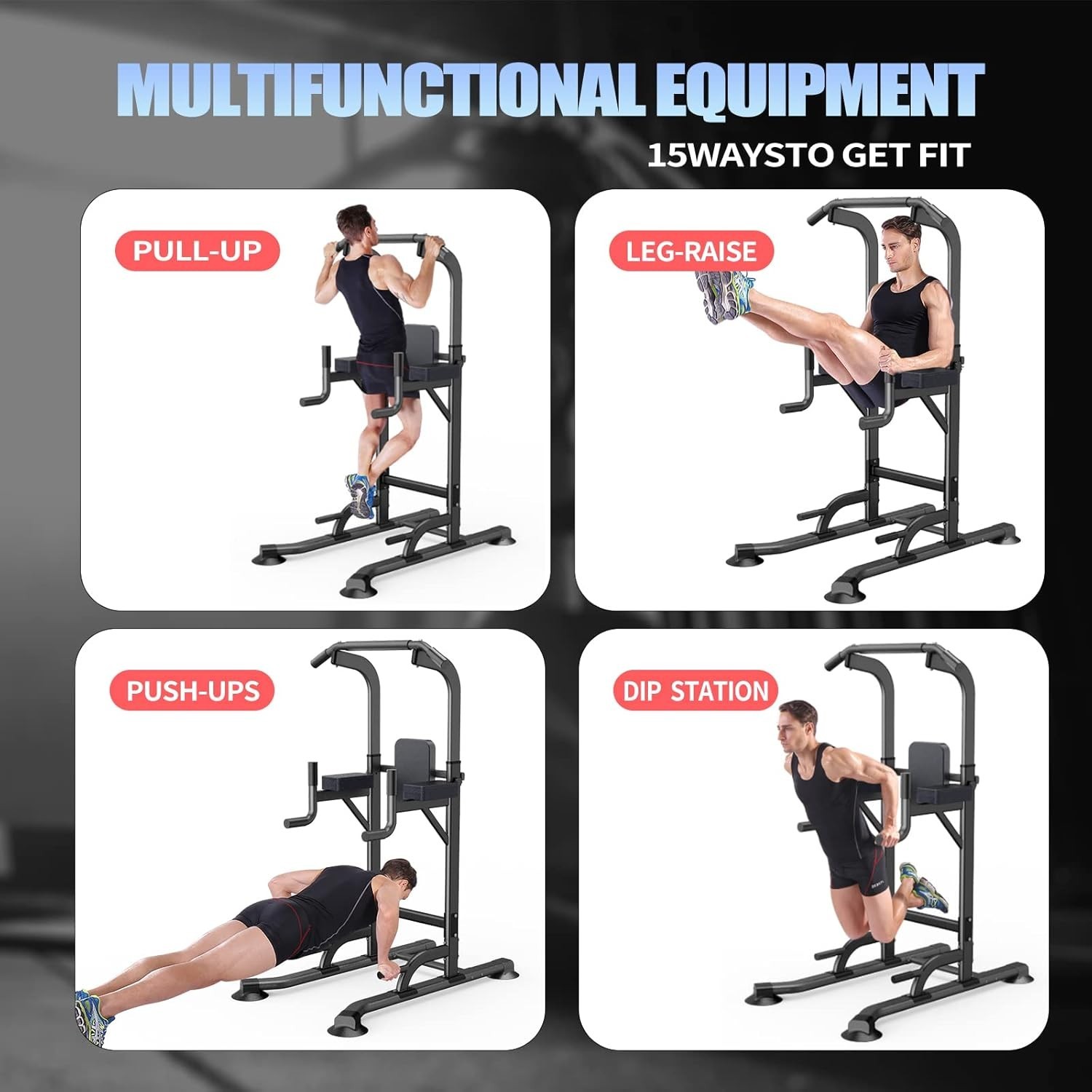 Power Tower Adjustable Height Pull Up & Dip Station Multi-Function Home Strength