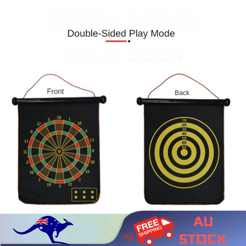 Magnetic Rollup Dart Board 4 Darts Large Double Side Dartboard Game