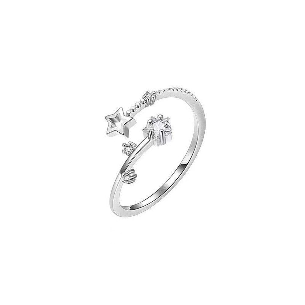 Open Ring Rhinestone Silver Star Adjustable Crystal Women R95