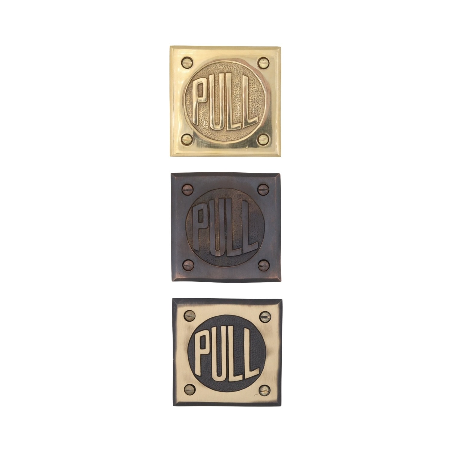 Solid Brass PULL Door Plate with Old Fashioned Lettering