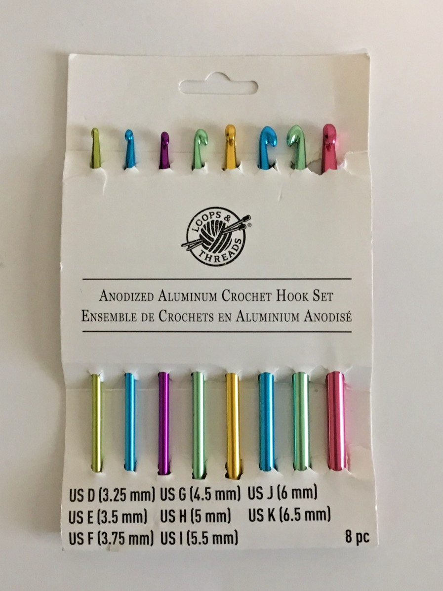 LOOPS & THREADS - 8 pc Anodized Aluminum Crochet Hook Set, D thru K