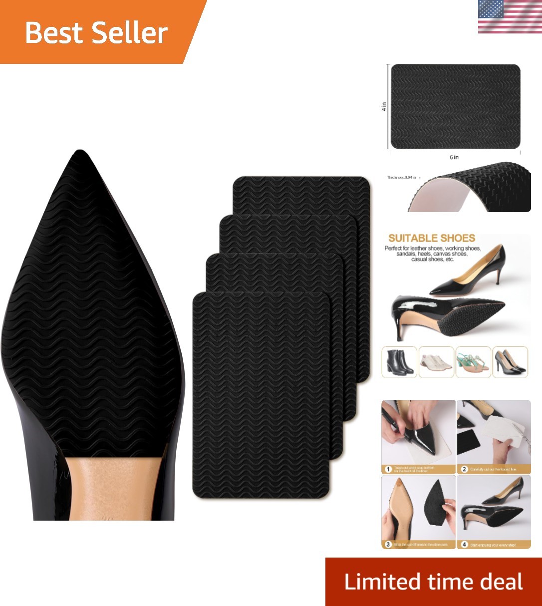 Anti-Slip Shoe Grips - Durable Sole Protectors for High Heels 4 Pack, Easy Use