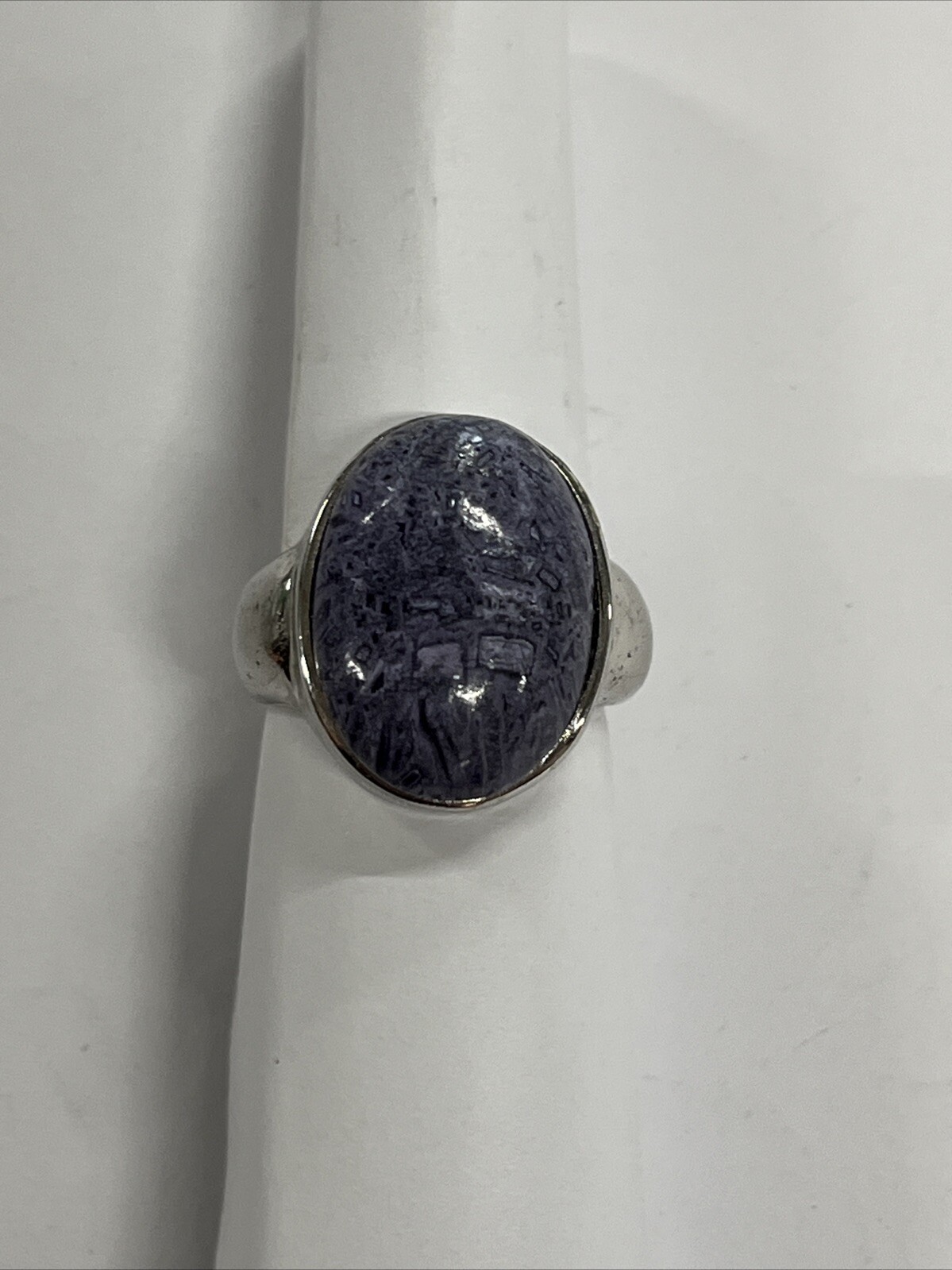 Large Purple Stone Ring Hand-Crafted Sterling Silver Size 8