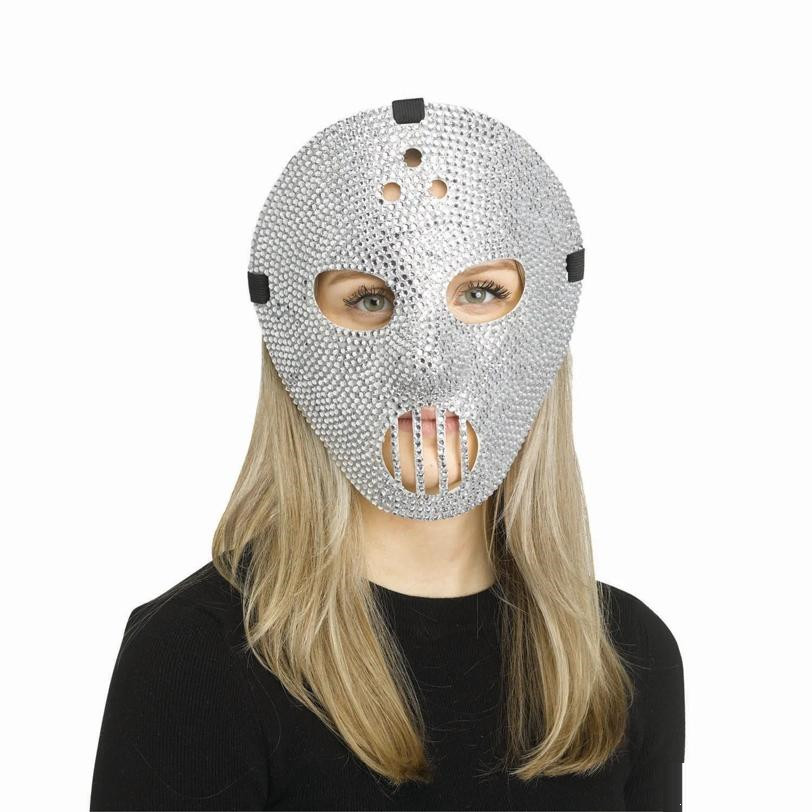 Silver Rhinestone Bling Hockey Full Mask - One Size - Playboy