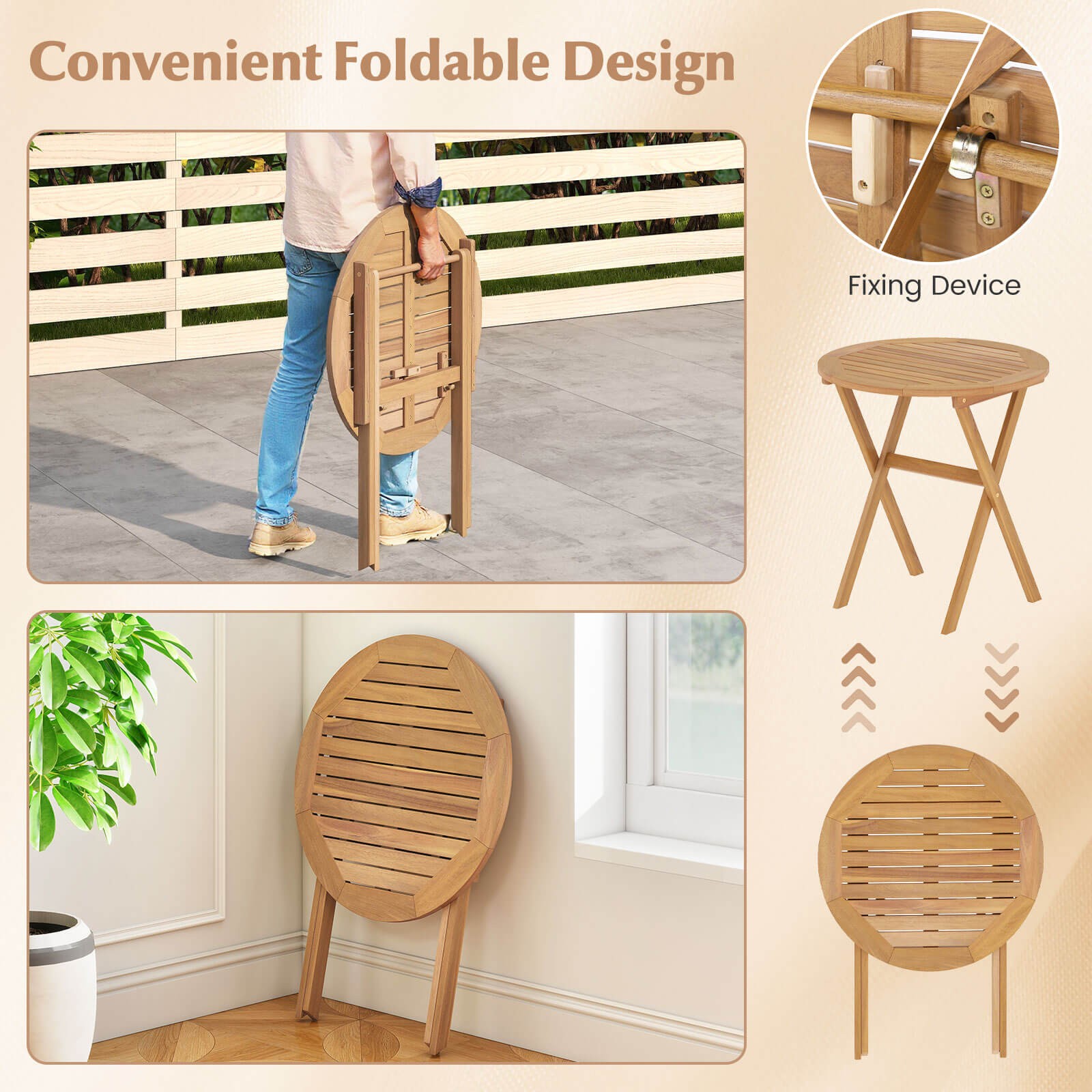 Outdoor Side Table with Slatted Tabletop & X-Shaped Structure Coffee Table