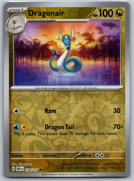 Dragonair 158/197 Uncommon Obsidian Flames Pokemon Reverse Holo Near Mint