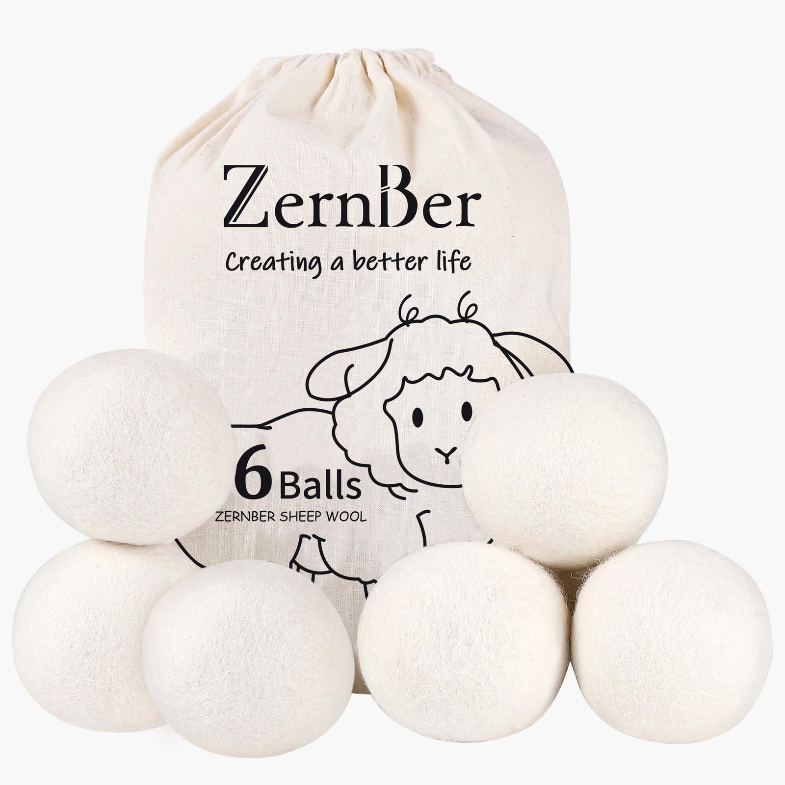 Wool Dryer Balls XL 6-Pack, Dryer Balls Laundry Reusable Reduce Clothing Wrin...