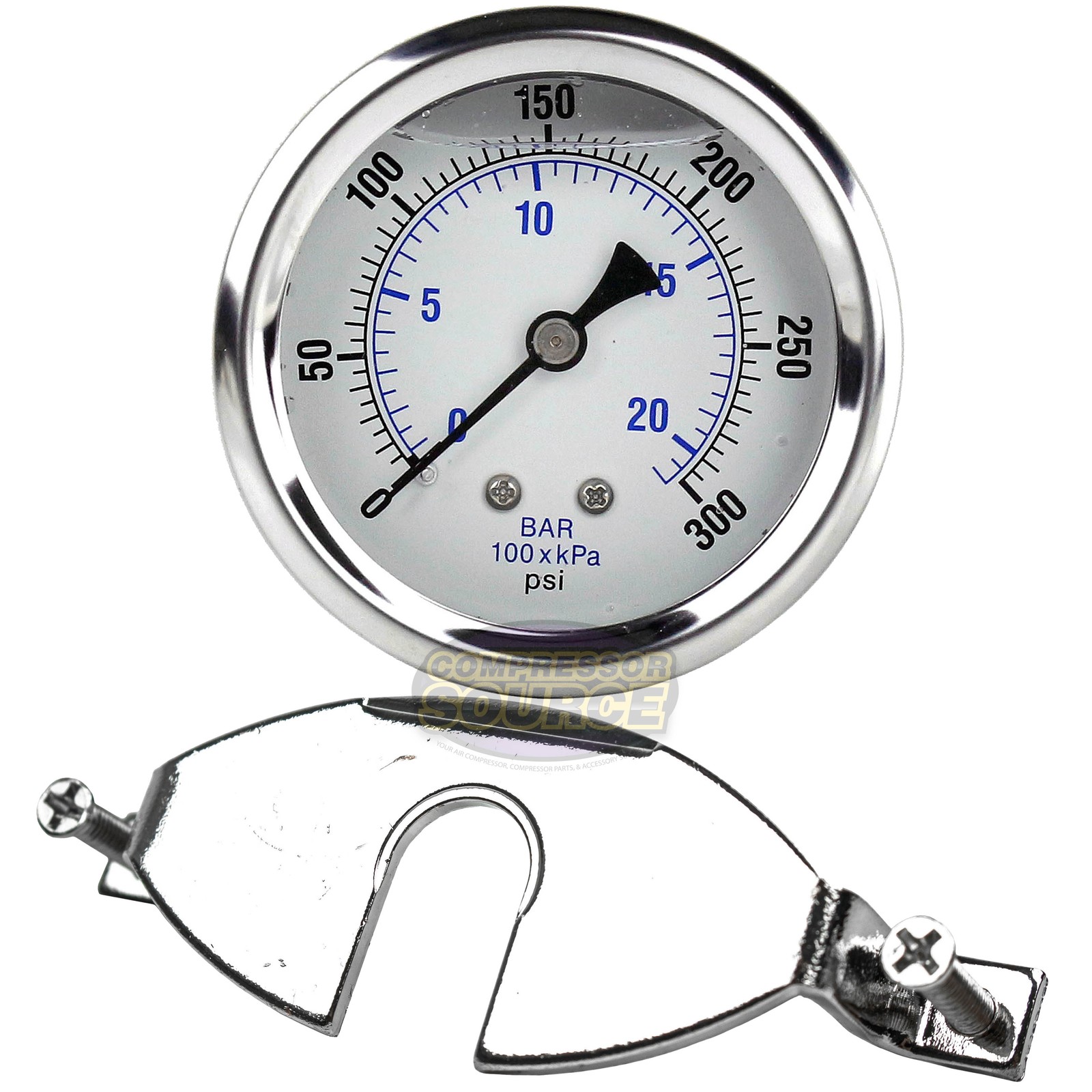 1/4" NPT Pressure Gauge Mounting Bracket with 2.5" Liquid Gauge 300 PSI Max