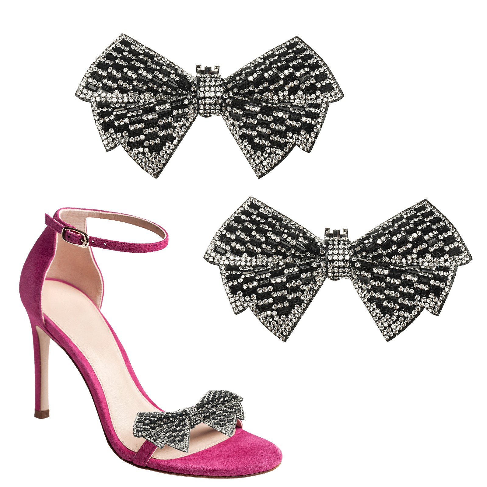 4" Decorative Shoe Clips, 2 Pcs Flower Rhinestone Clips for Women, Black/White