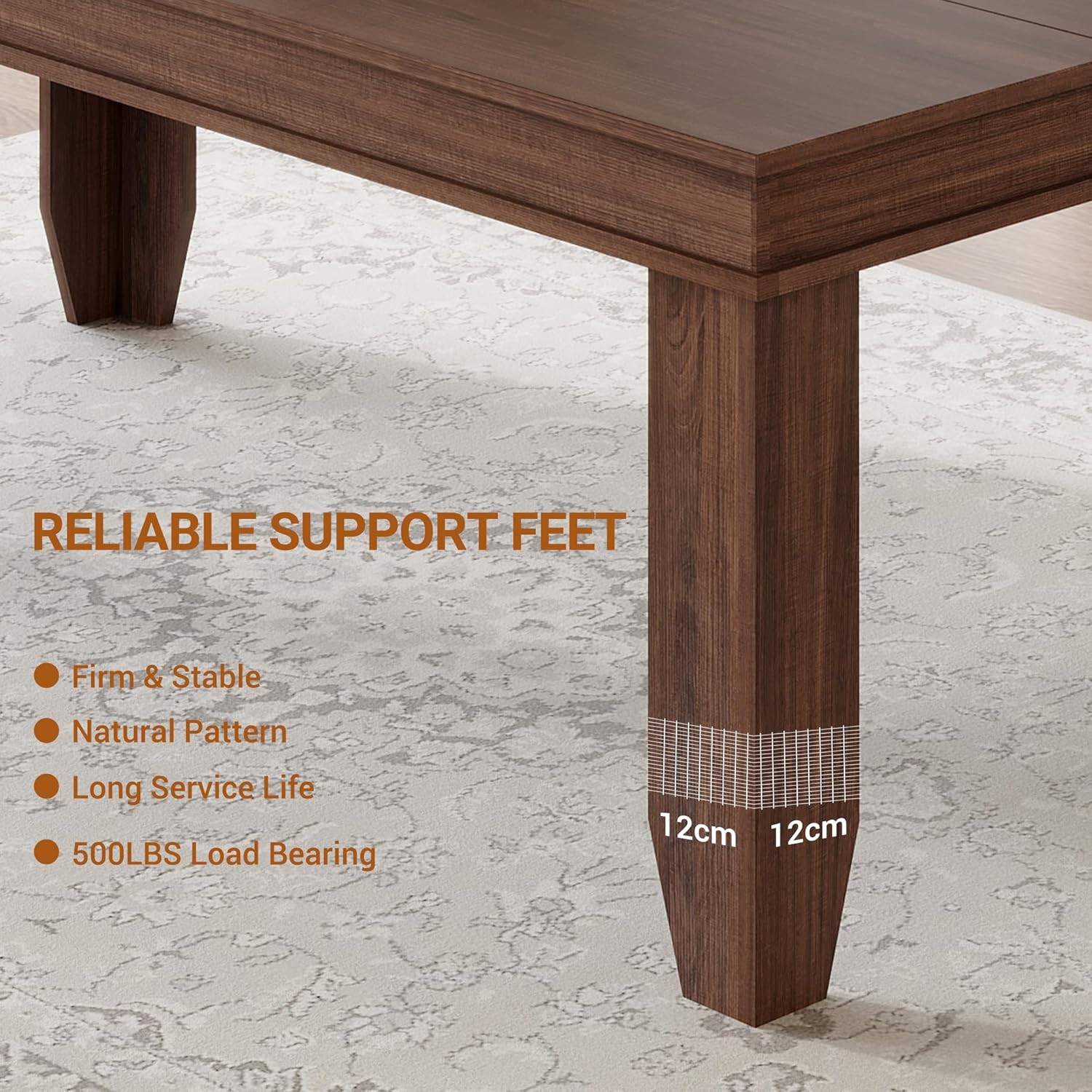 71" Farmhouse Dining Table for 8 - Sturdy Brown Wooden Kitchen Table