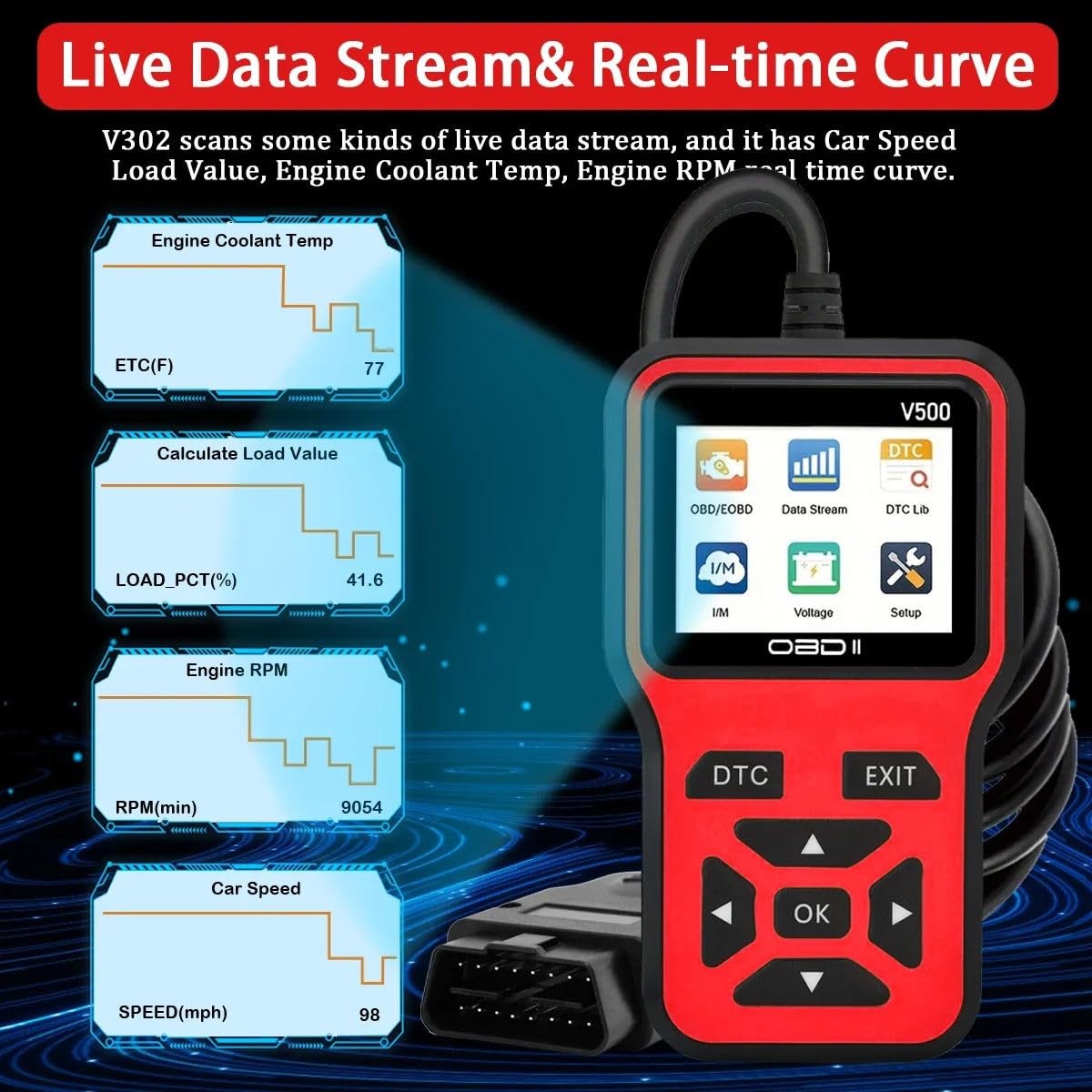 V500 OBD2 Scanner Diagnostic Tool Code Reader Live Data Check Engine Light
