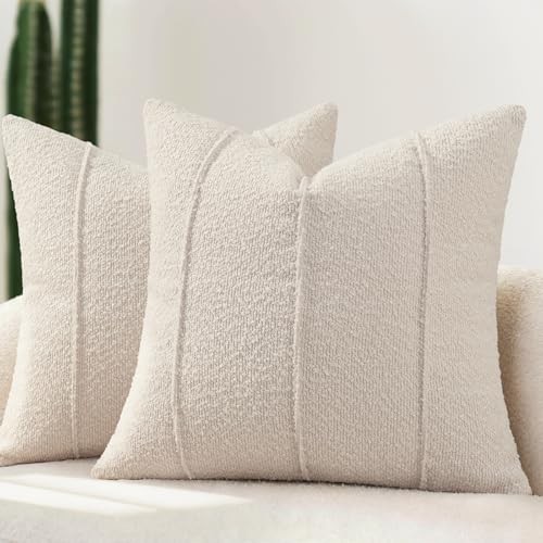 Textured Boucle Throw Pillow Covers 26x26 Pack of 26" x 26" (Pack of 2) Beige