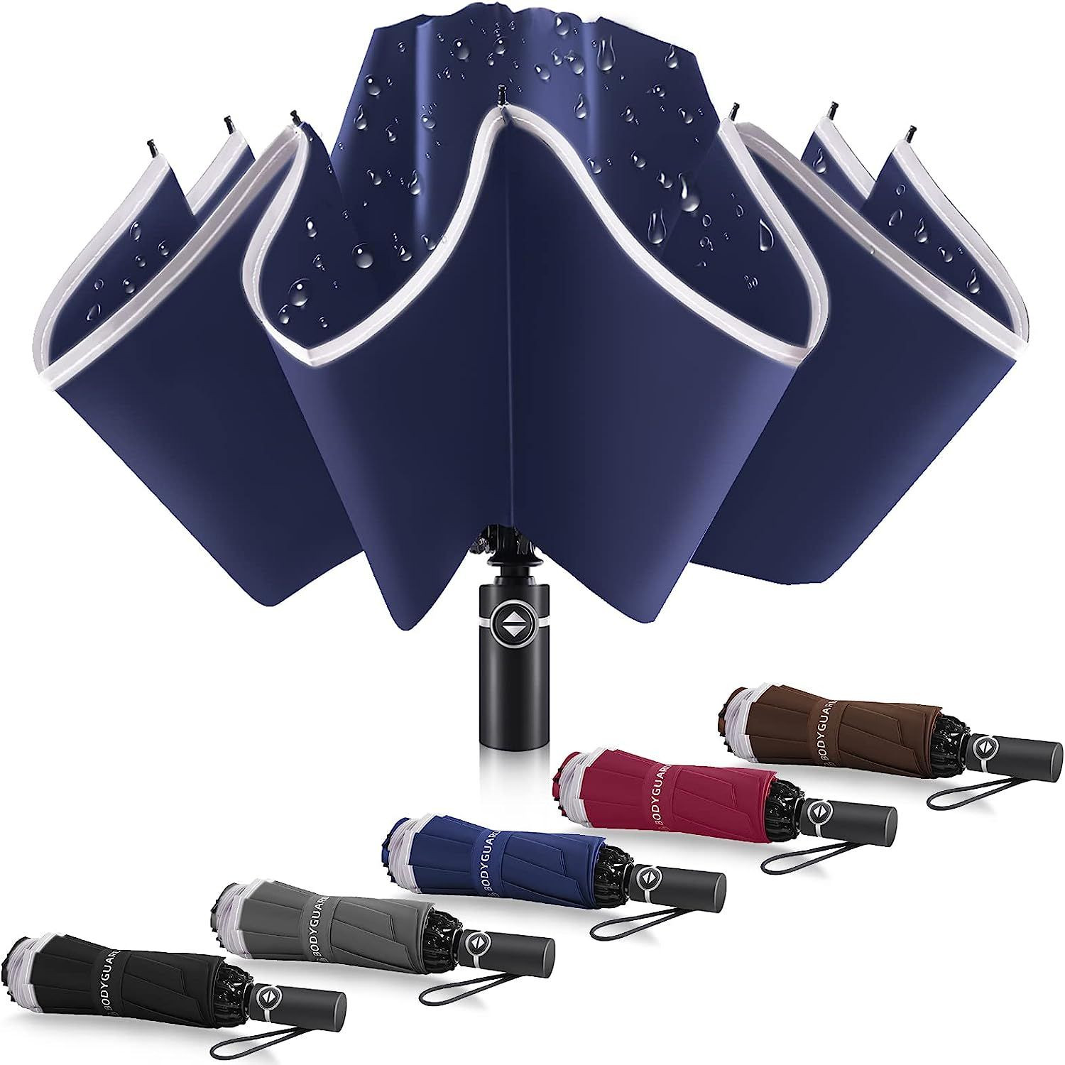 Bodyguard Inverted Umbrella, Large Windproof Umbrellas for Rain & 46 IN, Blue