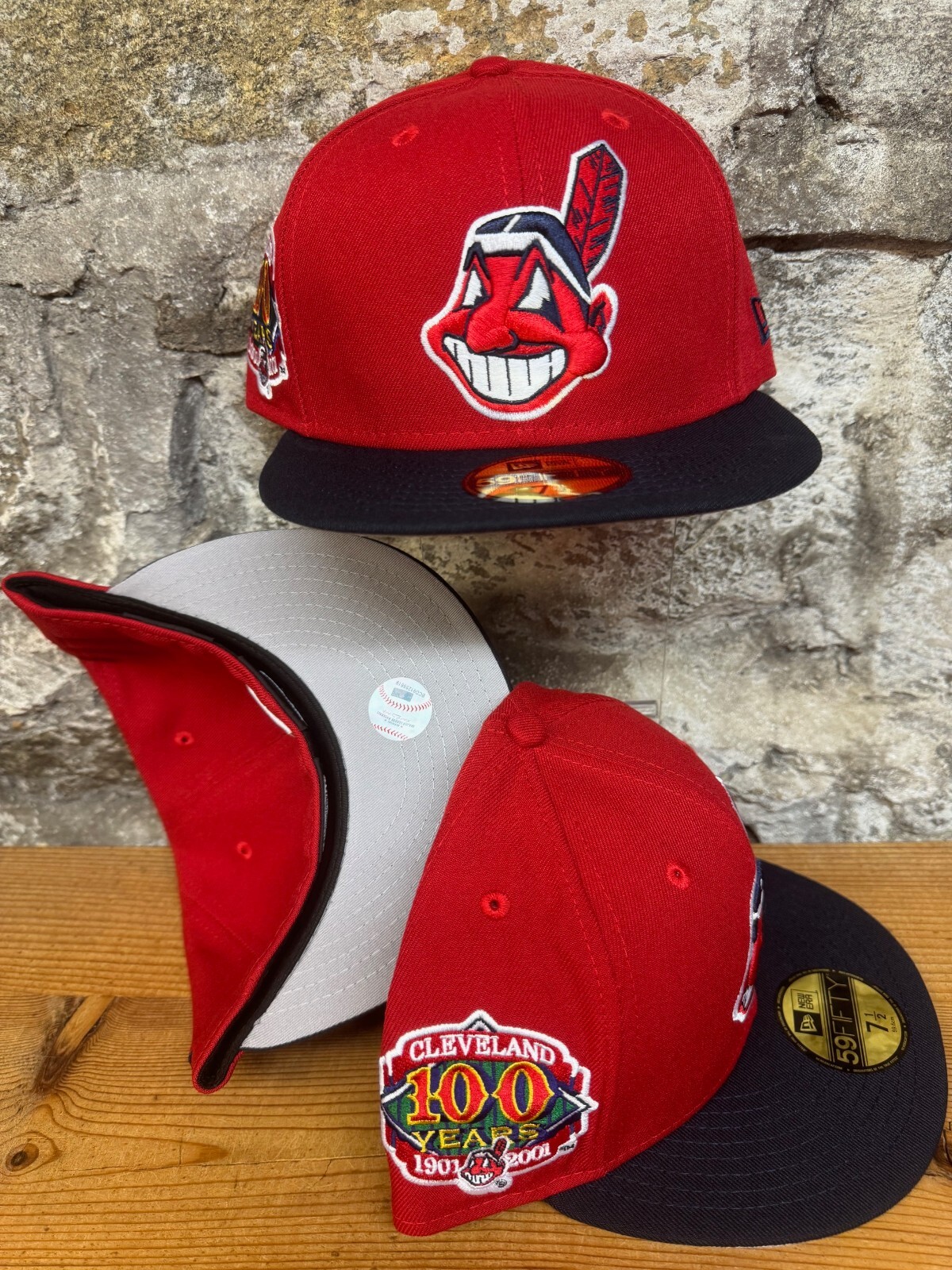 Cleveland Indians Wahoo New Era Fitted Club 59Fifty Two Tone RED NAVY BRIM RARE