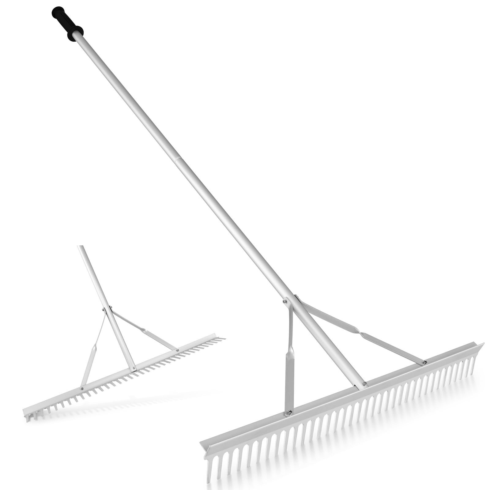 Landscape Rake 36", Aluminum Rake Head w/36 Tines and 68" Long Non-Slip Handle